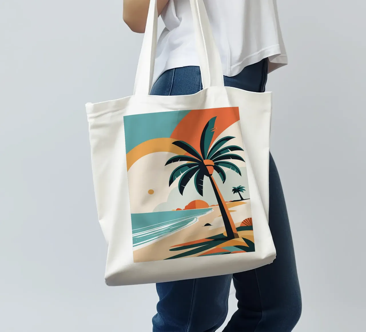 Spiaggia tropicale con palme borsa in juta da BasicShopByBell