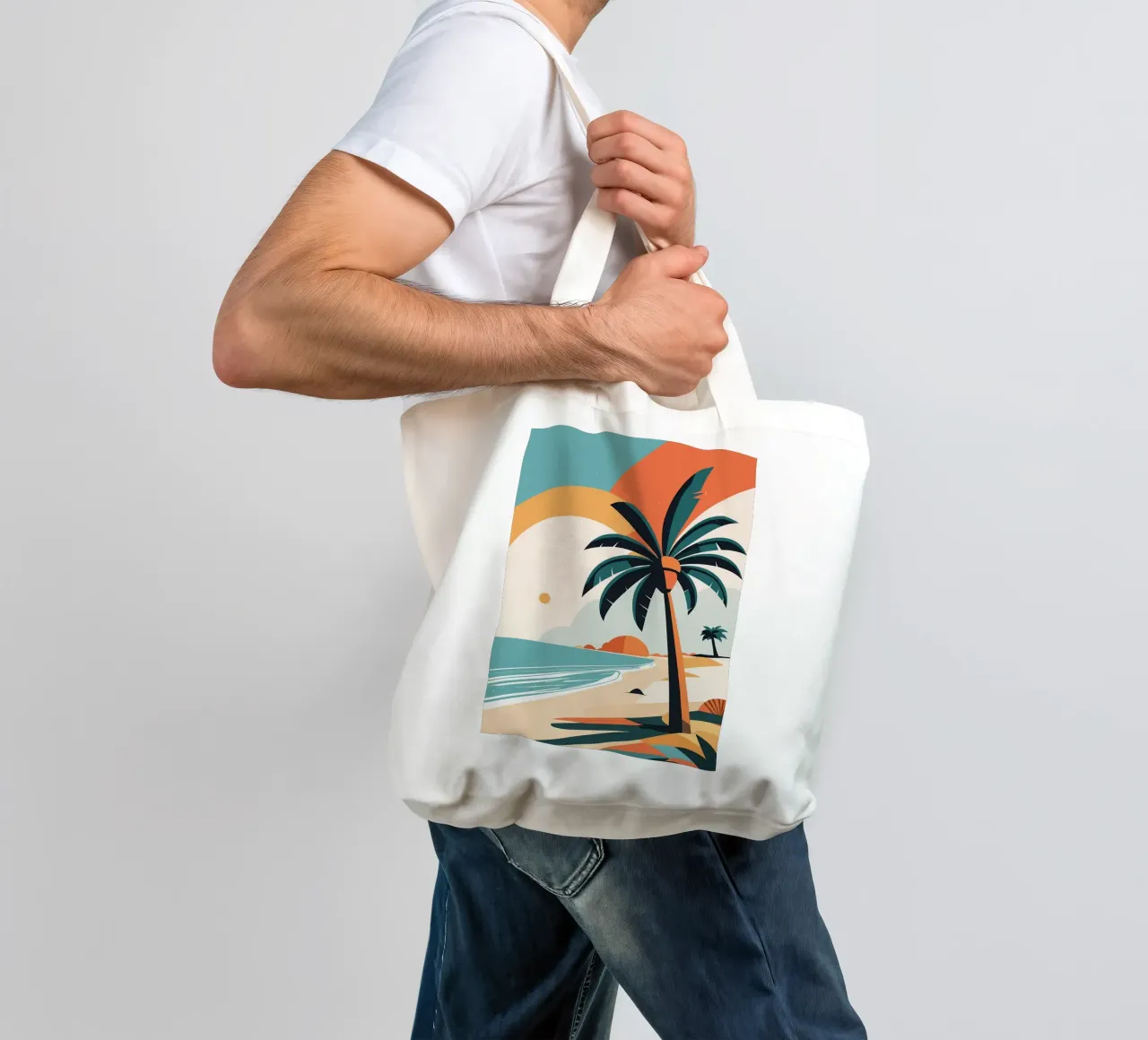 Spiaggia tropicale con palme borsa in juta da BasicShopByBell