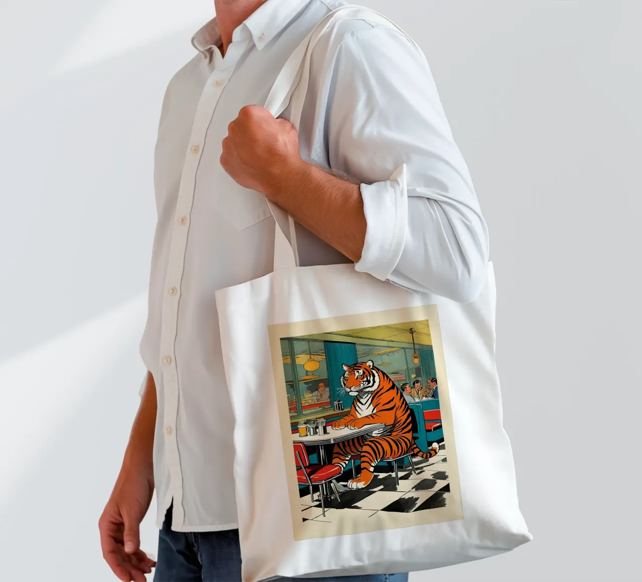 Tiger Diner - Design Pop Art retrò Bujaboom borsa in juta da bujaboom