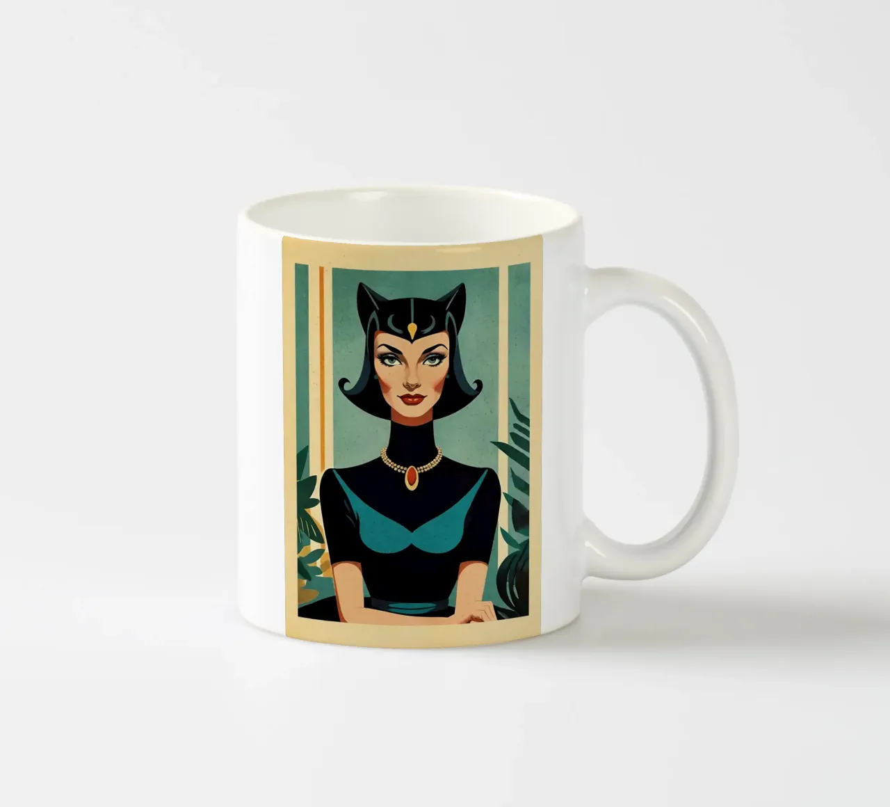 Feline Queen - Retro portretontwerp met poezendame Bujaboom keramische mok van bujaboom