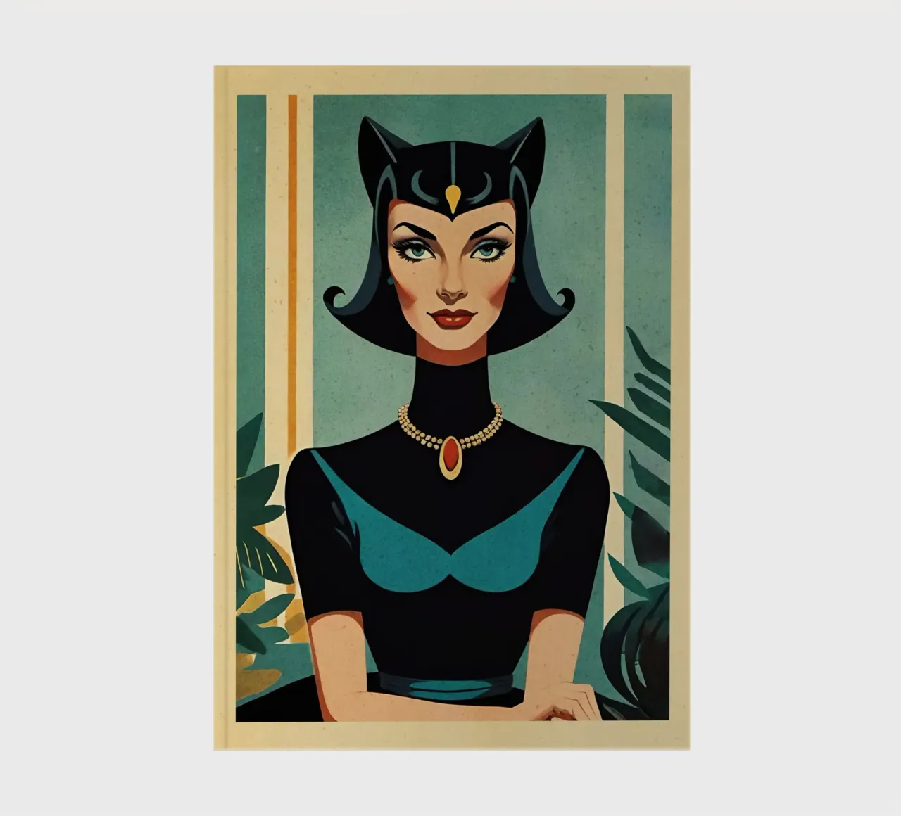 Feline Queen - Retro portrait design with cat lady Bujaboom notebook by bujaboom