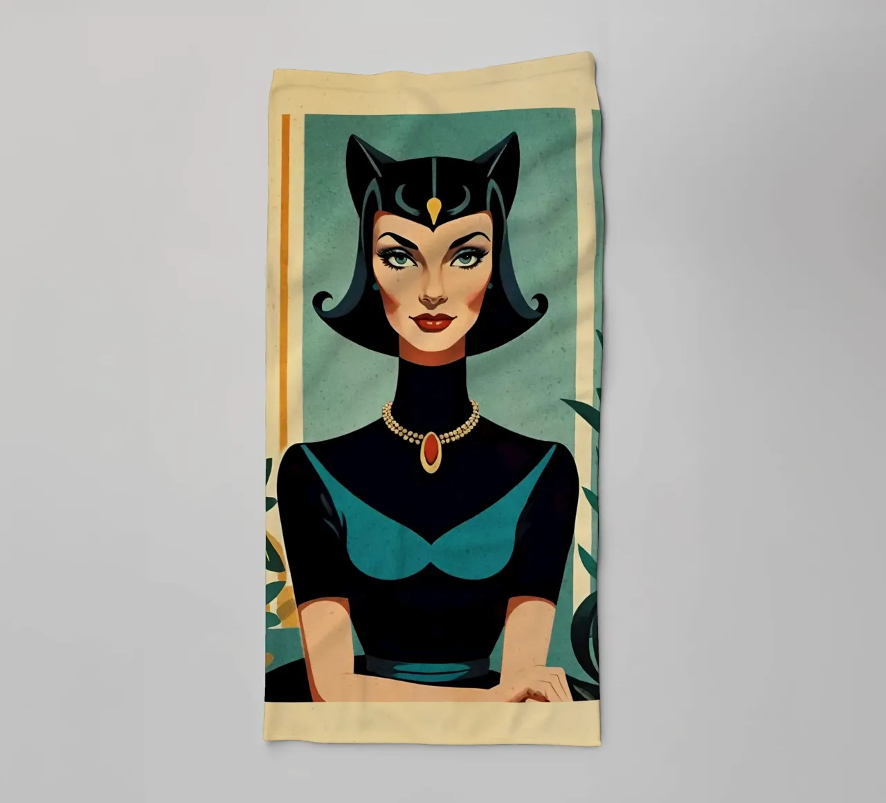 Feline Queen - Retro portretontwerp met poezendame Bujaboom badhanddoek van bujaboom