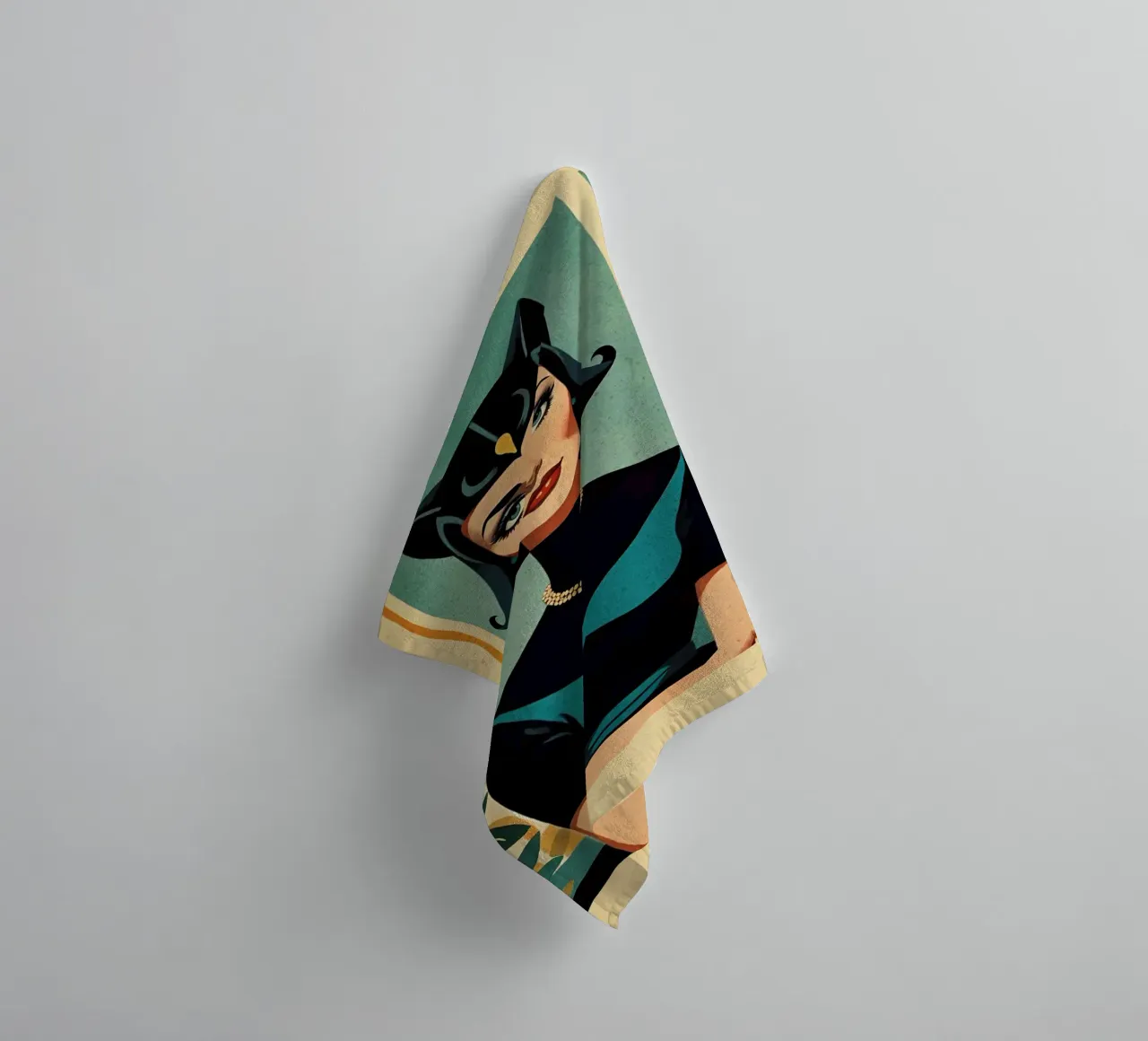 Feline Queen - Retro portretontwerp met poezendame Bujaboom badhanddoek van bujaboom