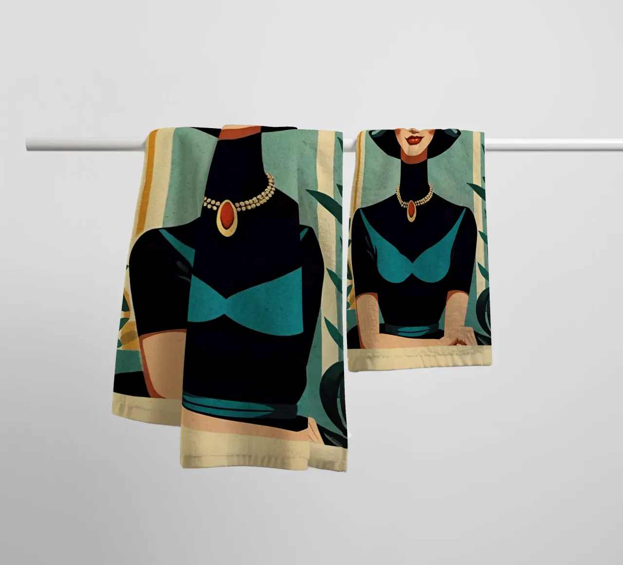 Feline Queen - Retro portretontwerp met poezendame Bujaboom badhanddoek van bujaboom