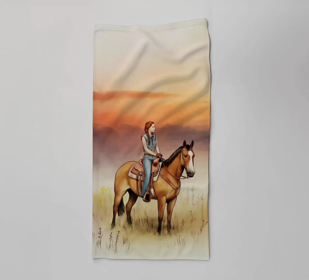 Cavaliere al crepuscolo sul prato selvaggio asciugamano da bagno da Plain Thoughts