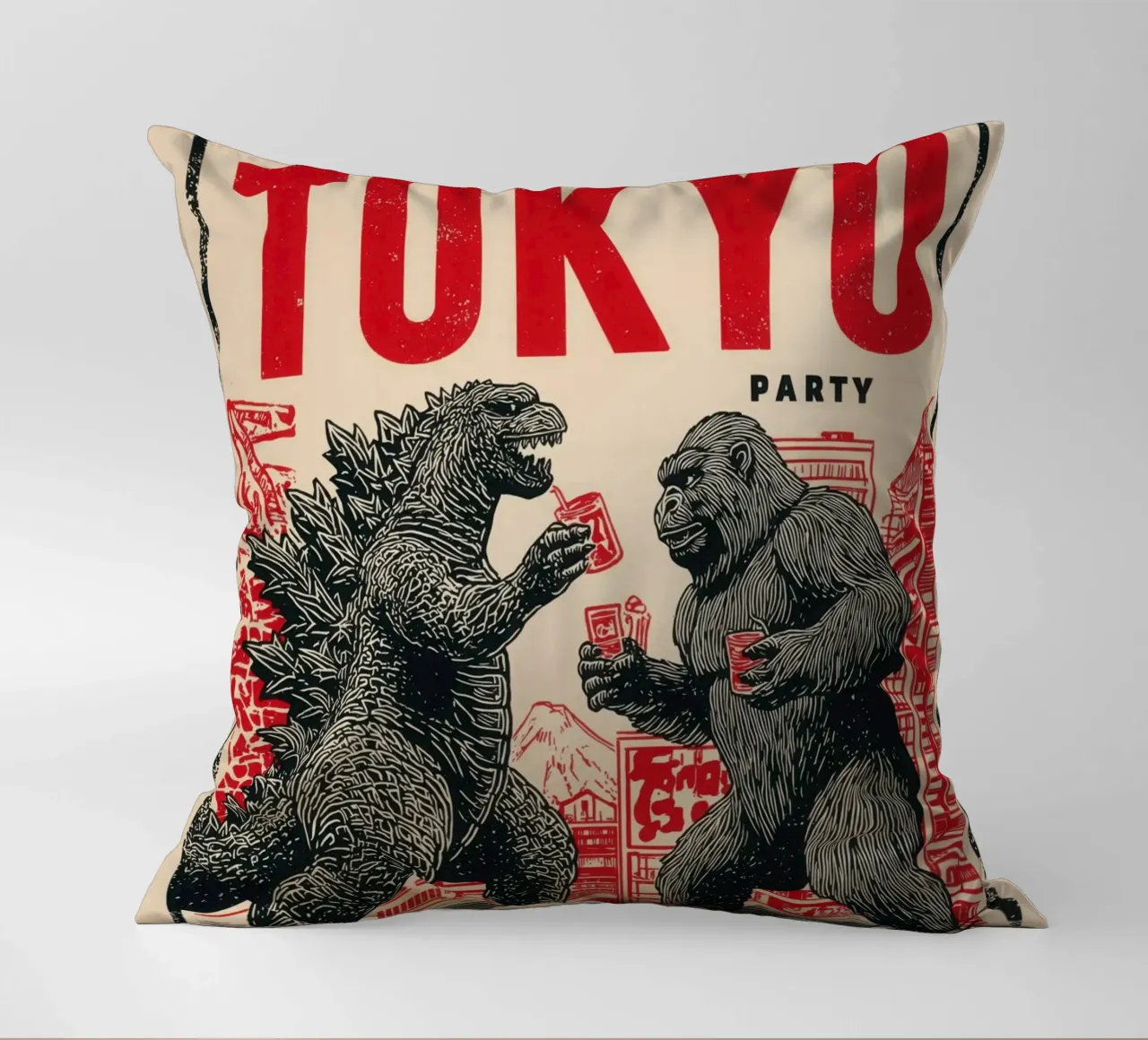 Tokyo Party | Godzilla e King Kong After-Hour cuscino da Autofocus
