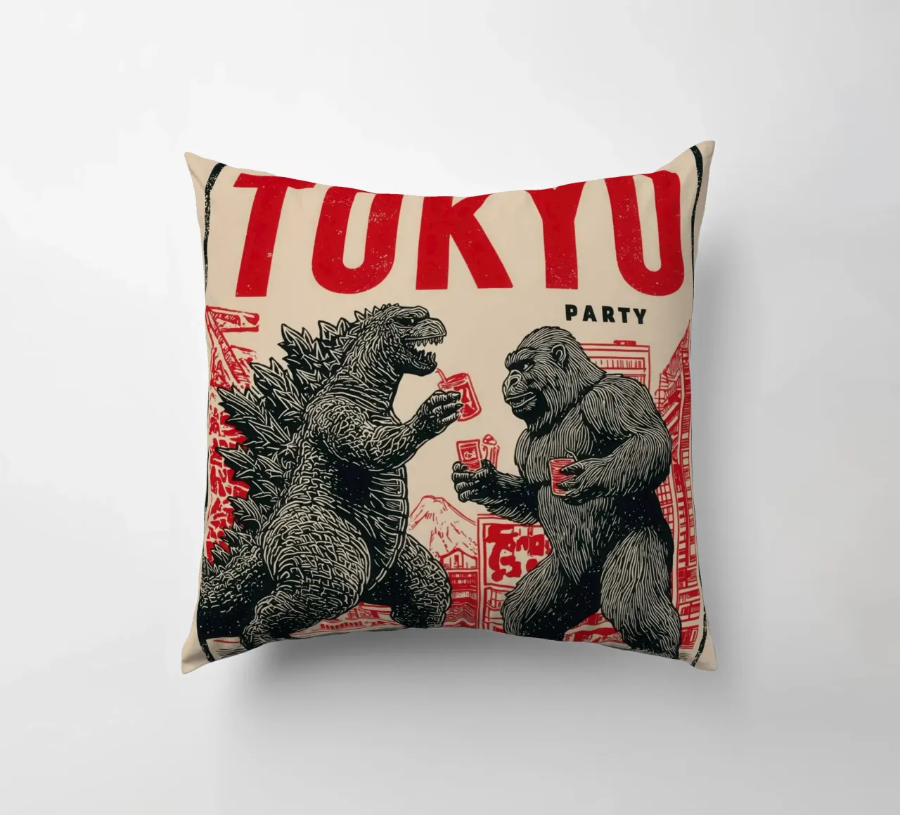 Tokyo Party | Godzilla e King Kong After-Hour cuscino da Autofocus