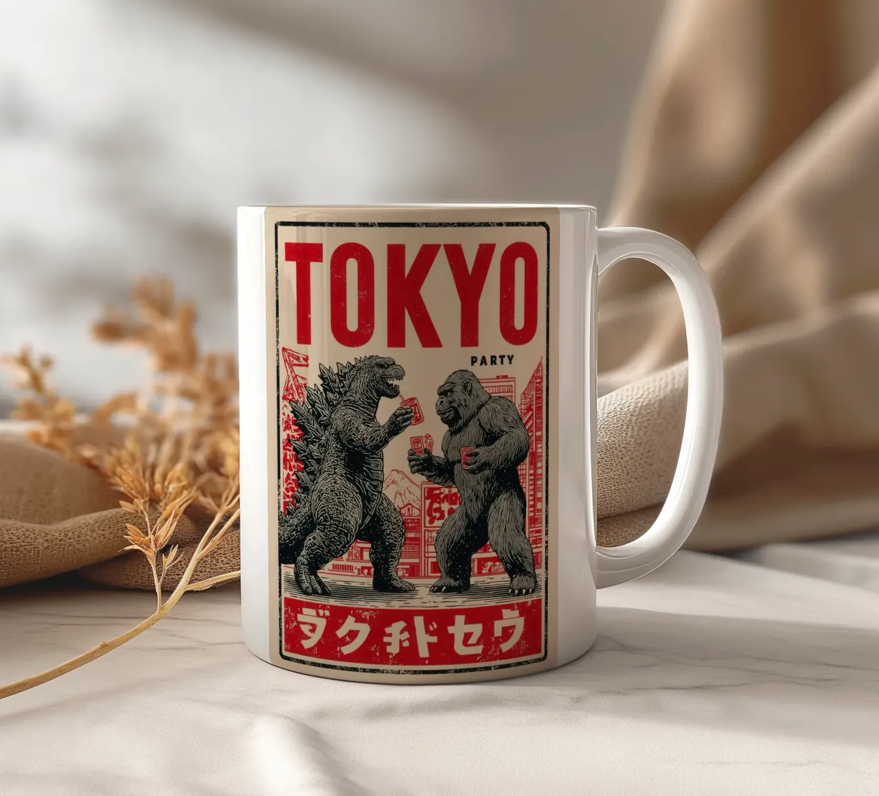 Tokio Party | Godzilla en King Kong Nagesprek keramische mok van Autofocus