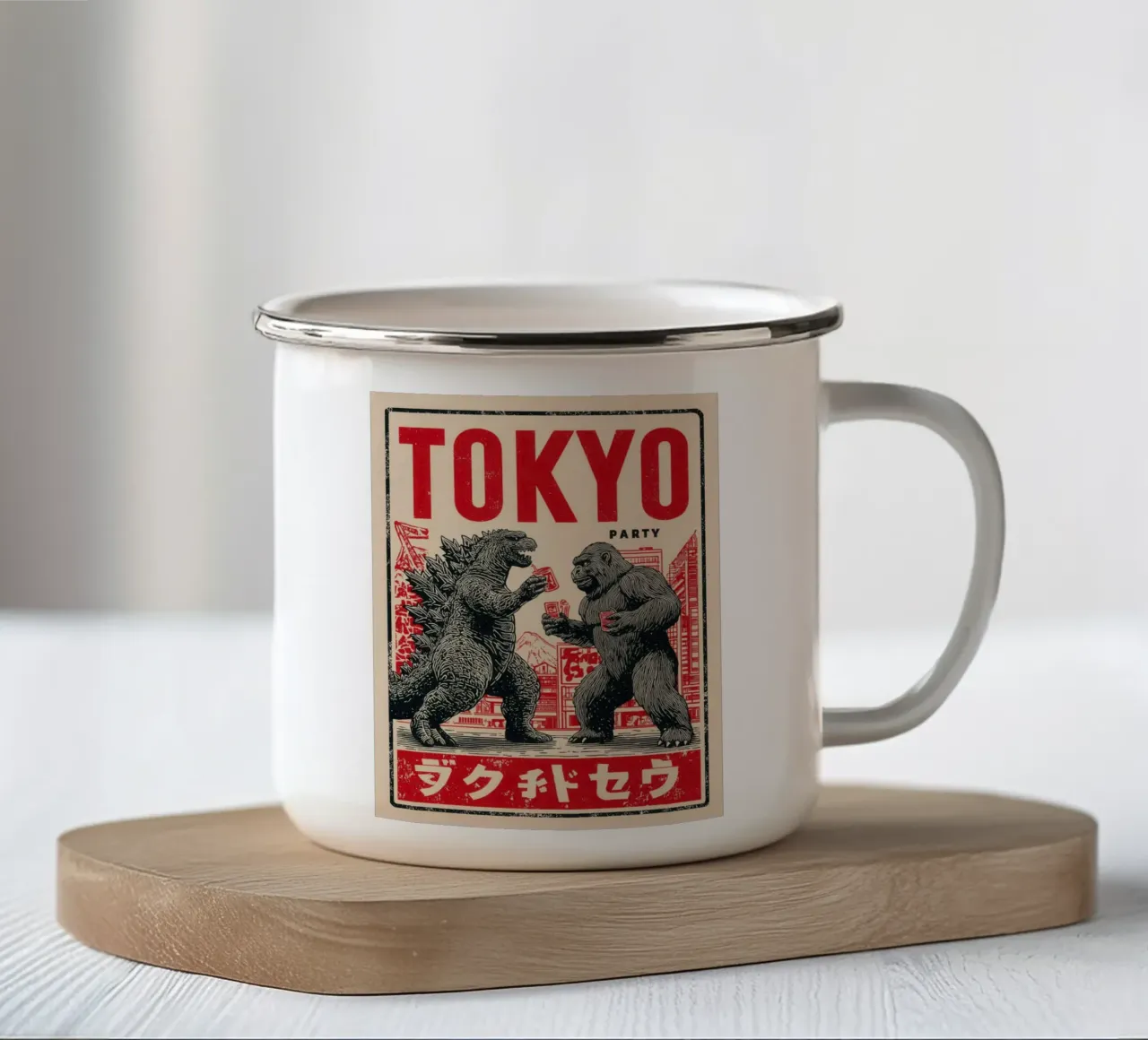 Tokio Party | Godzilla en King Kong Nagesprek emaille mok van Autofocus