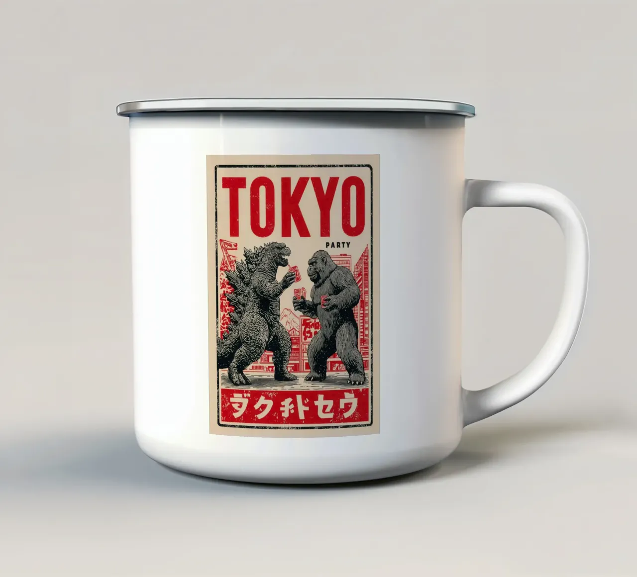 Tokio Party | Godzilla en King Kong Nagesprek emaille mok van Autofocus