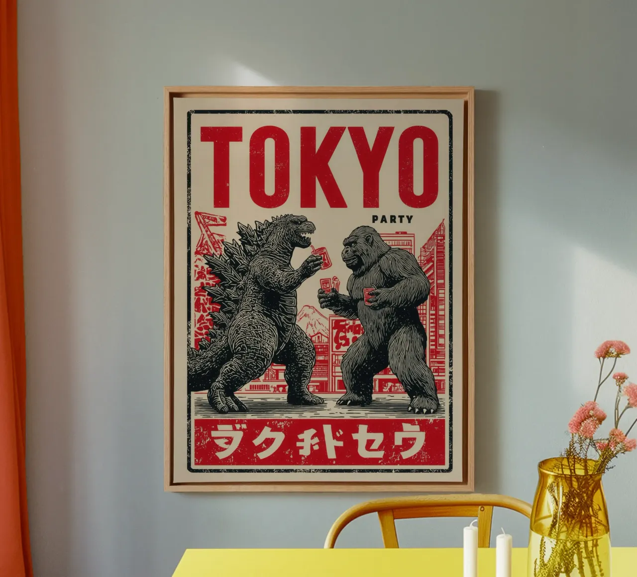 Tokio Party | Godzilla en King Kong Nagesprek canvas van Autofocus