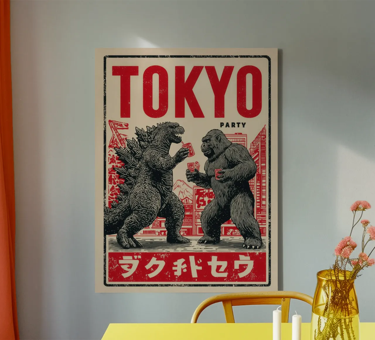 Tokio Party | Godzilla en King Kong Nagesprek canvas van Autofocus