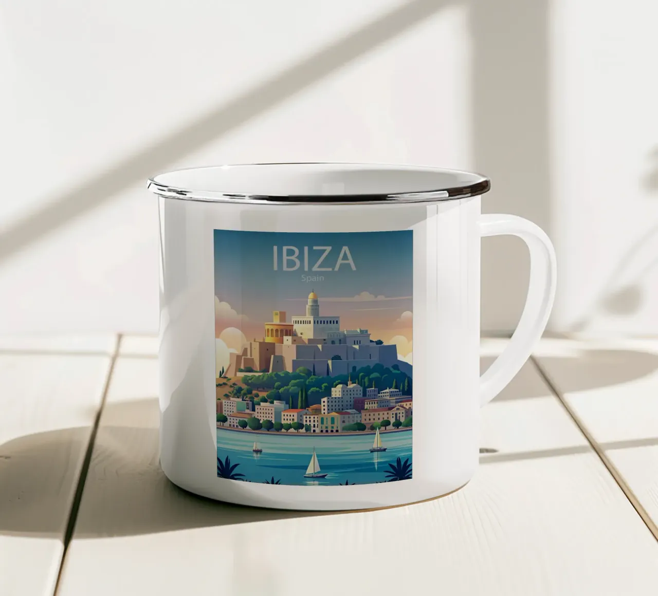 Poster minimalista di Ibiza, Spagna tazza in smalto da 🎁 NOBELART
