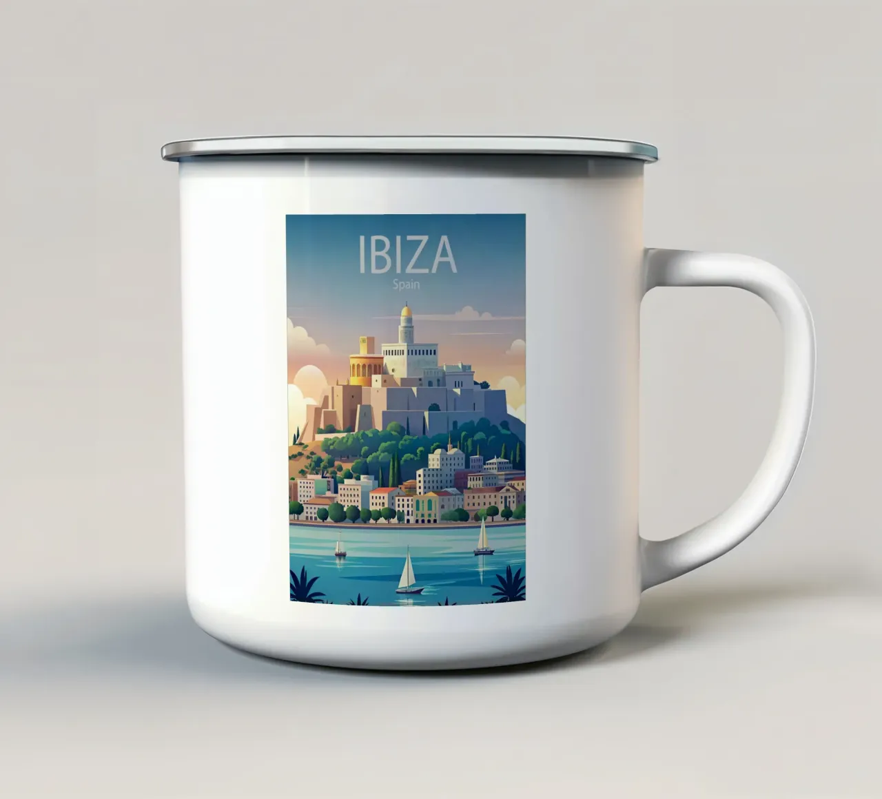 Poster minimalista di Ibiza, Spagna tazza in smalto da 🎁 NOBELART