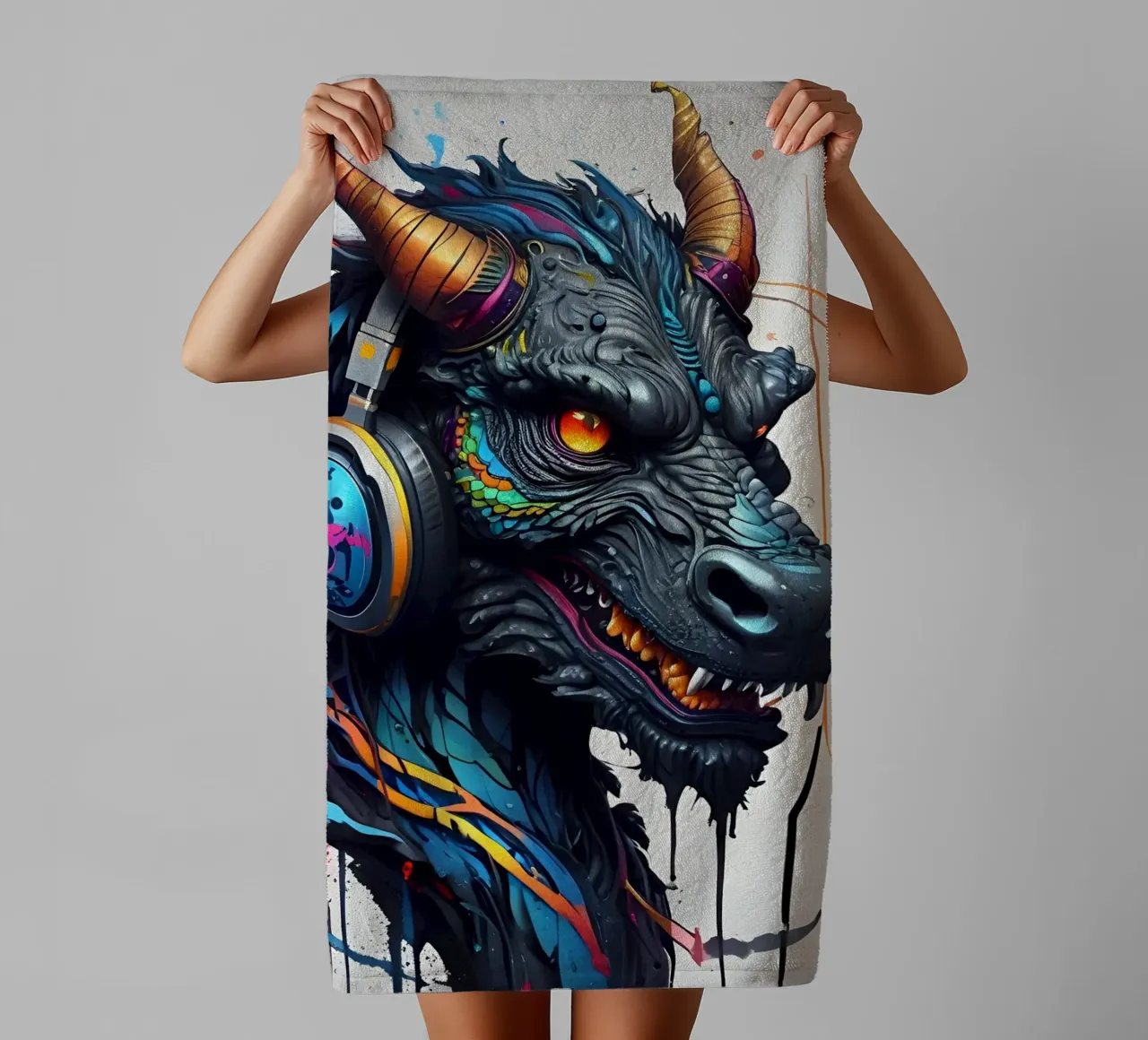 Drago nero in cuffia asciugamano da bagno da MakArena