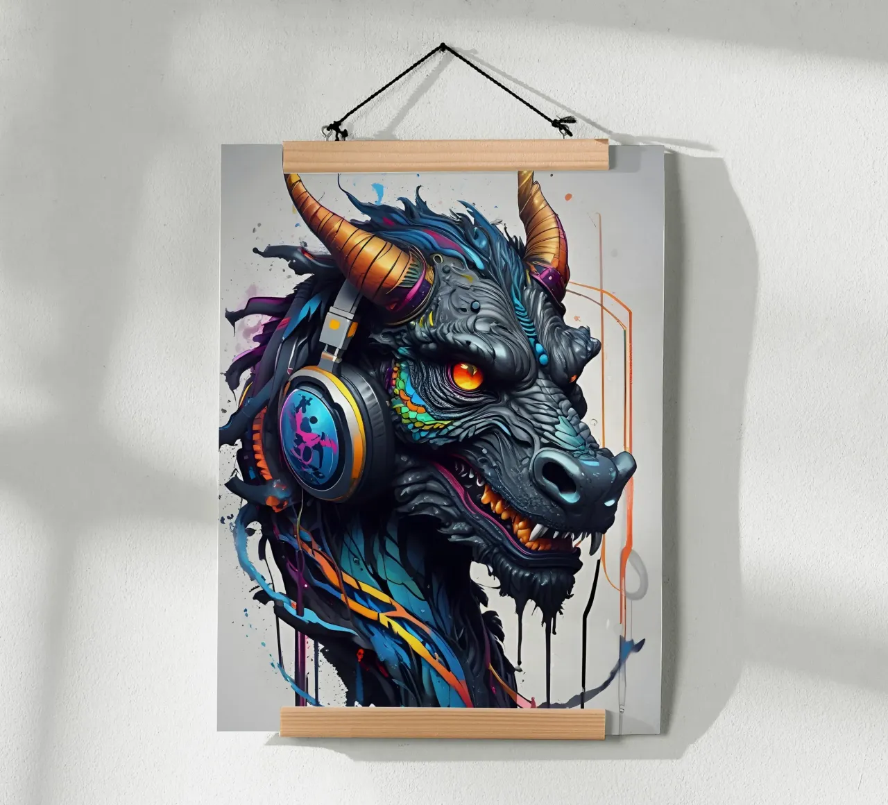 Drago nero in cuffia carta hahnemühle da MakArena