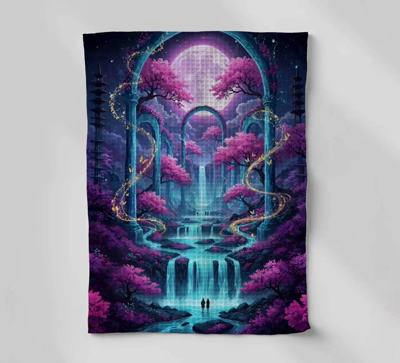 Cascade enchantée au clair de lune torchon de LM2KONE