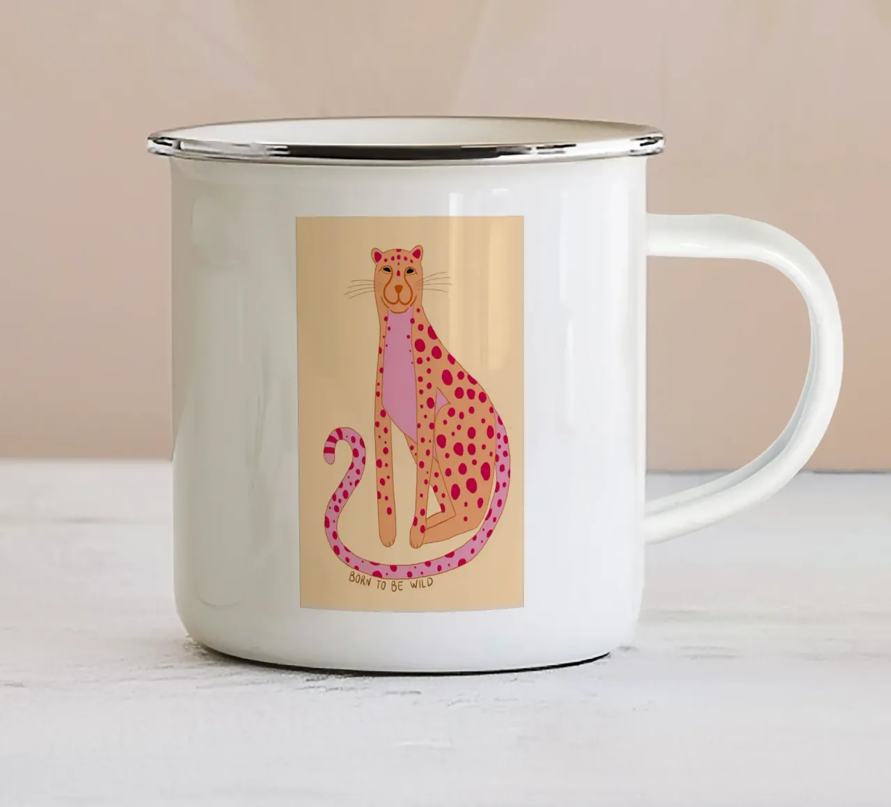 Ghepardo a cartoni animati con "Born to be Wild". tazza in smalto da Tory