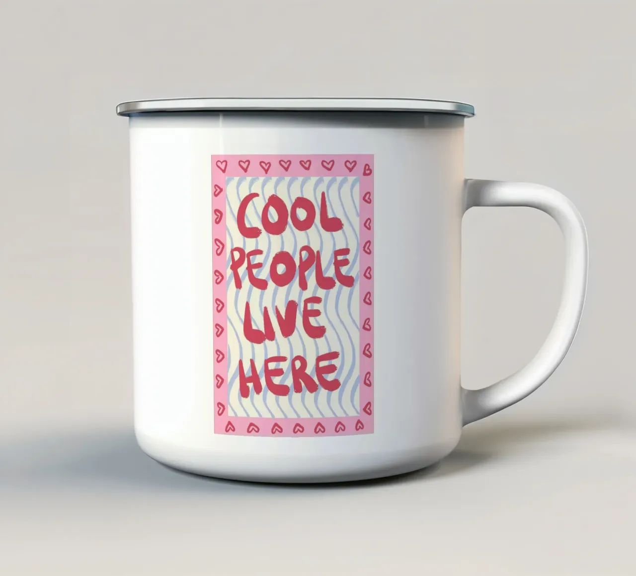 Le persone cool vivono qui Cuori Rosa tazza in smalto da Tory