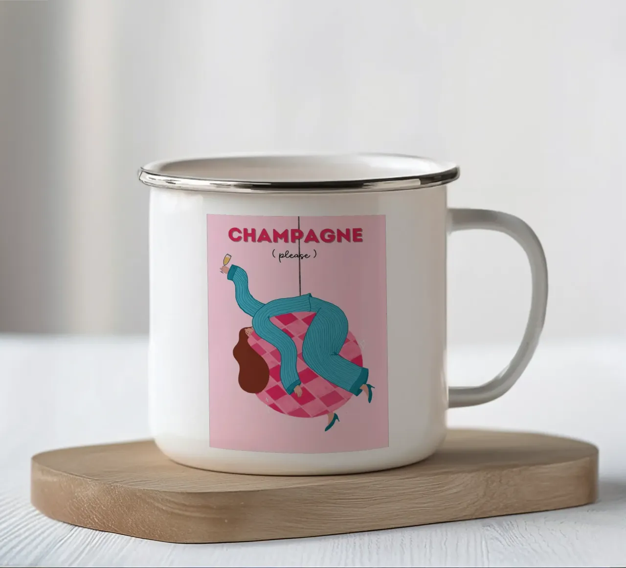 Illustrazione Champagne Please tazza in smalto da Tory