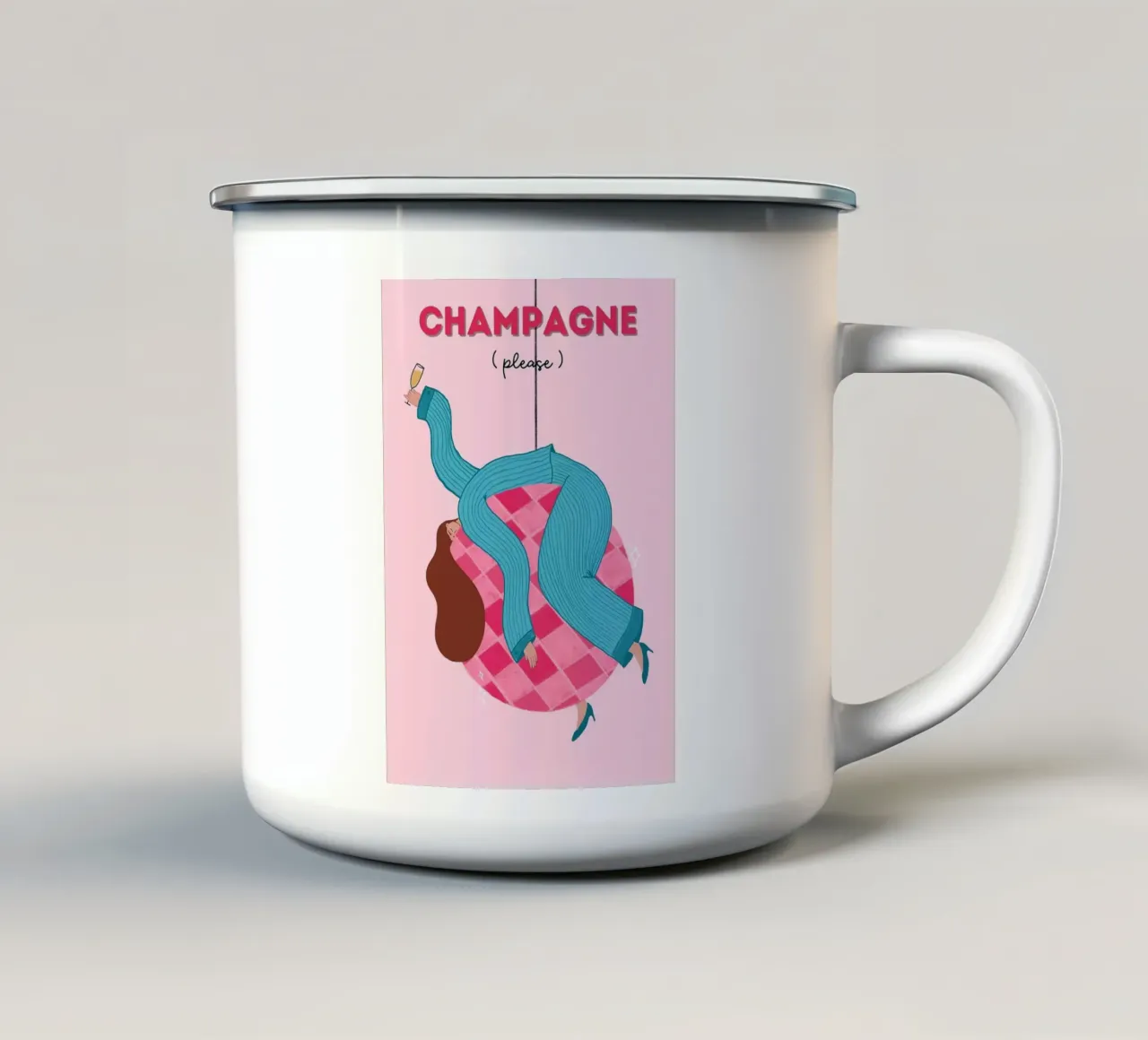 Illustrazione Champagne Please tazza in smalto da Tory