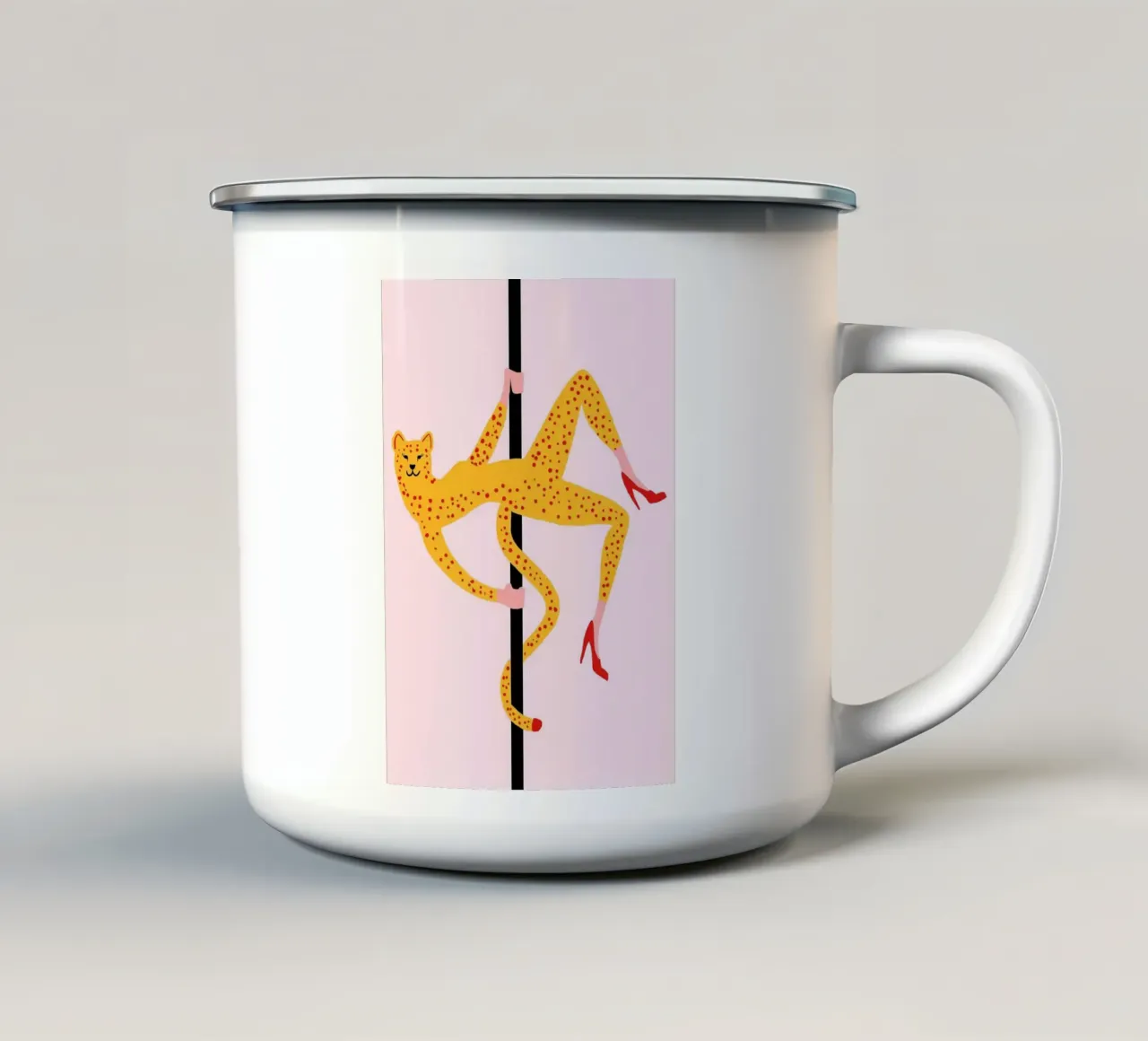 Illustrazione di ghepardo ballerino di pole dance tazza in smalto da Tory