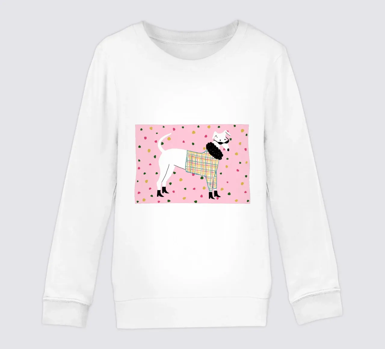 Illustrazione di cane alla moda con abito a quadri felpa bambino da Tory