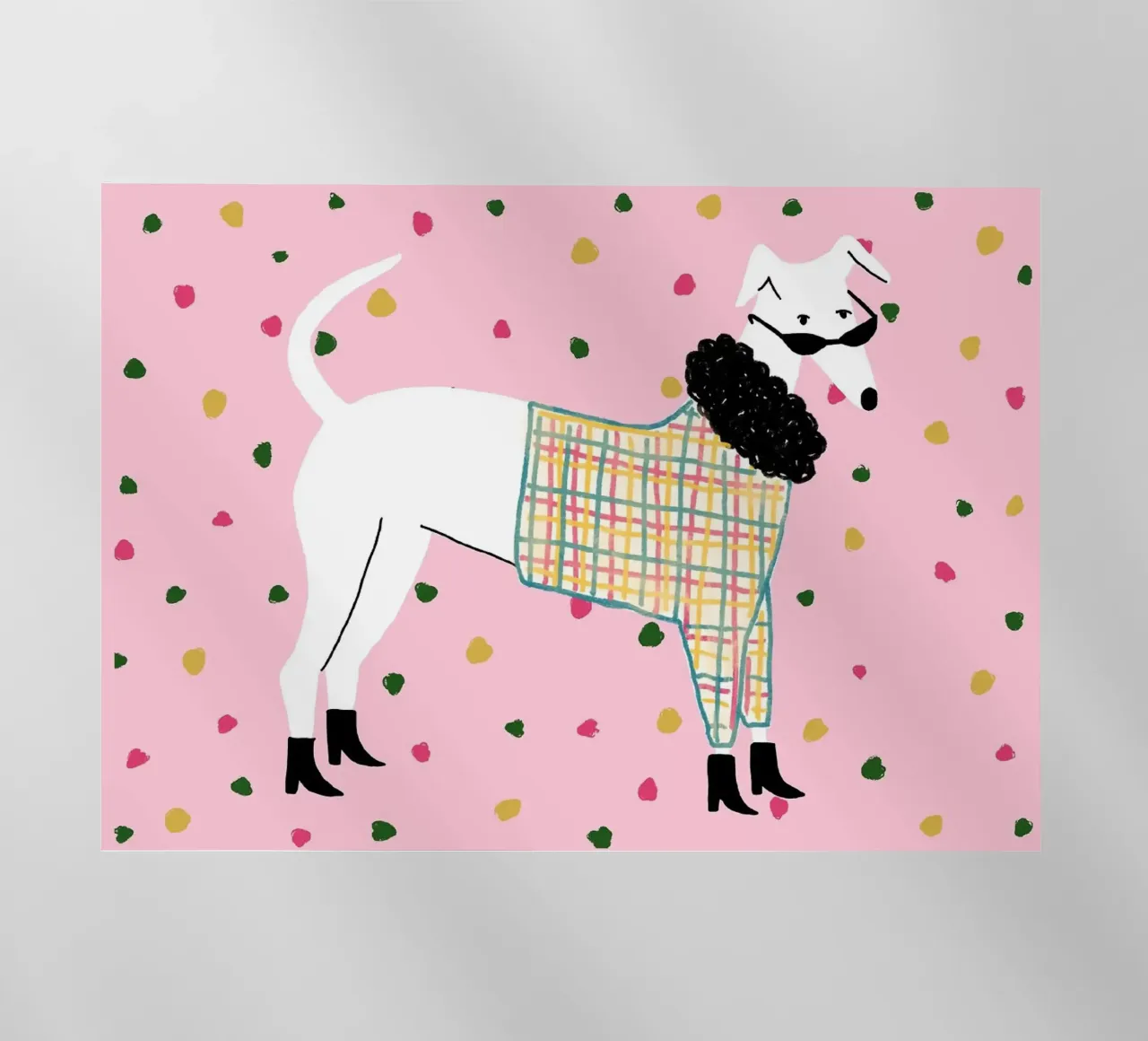 Illustrazione di cane alla moda con abito a quadri pellicola backlit da Tory