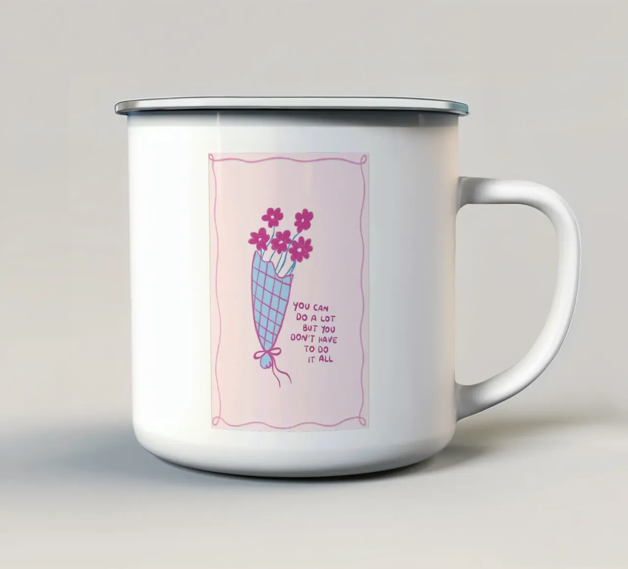 Bouquet floreale con citazione d'ispirazione tazza in smalto da Tory