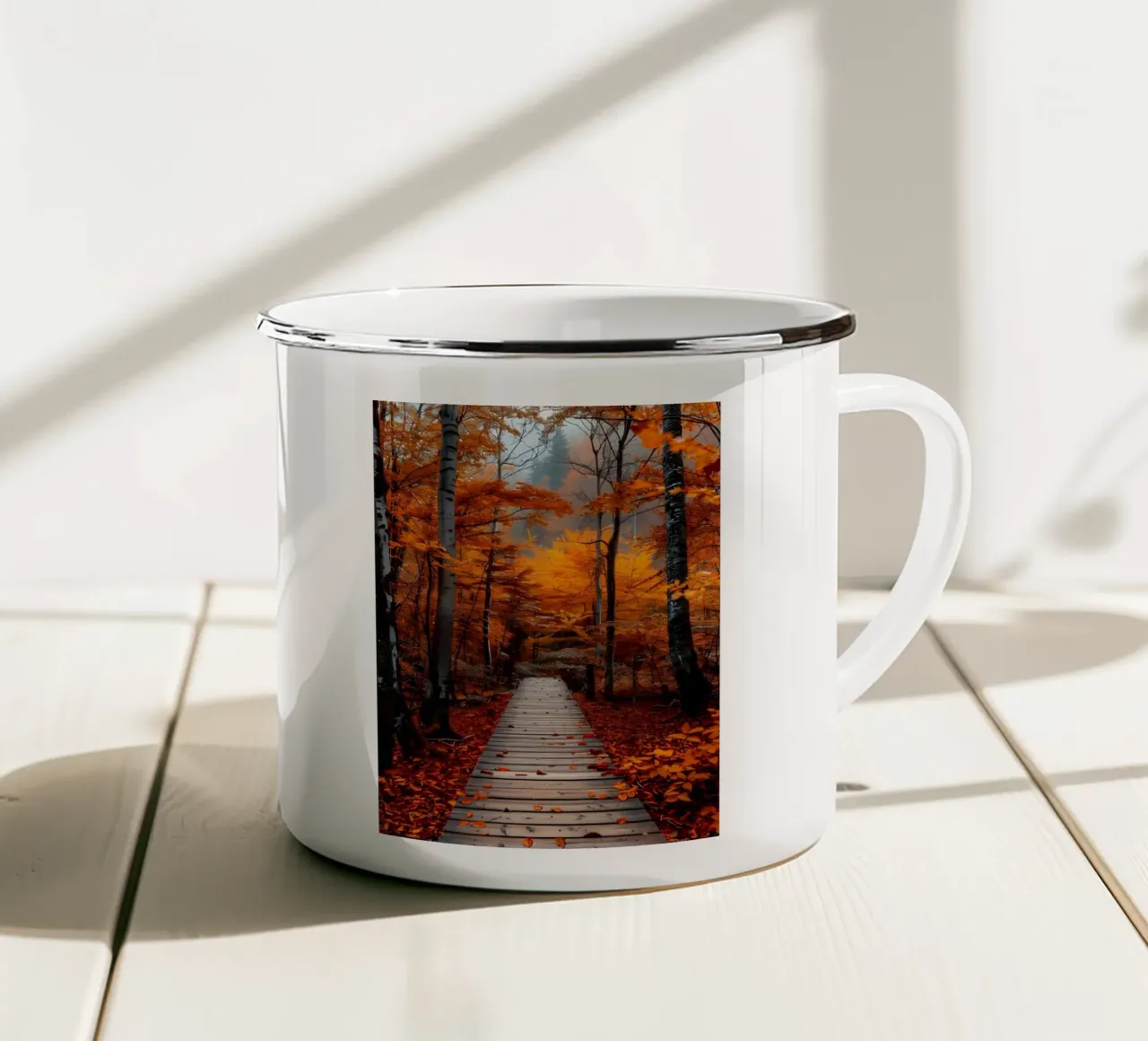 Passerella verso l'autunno tazza in smalto da Pixel Boy