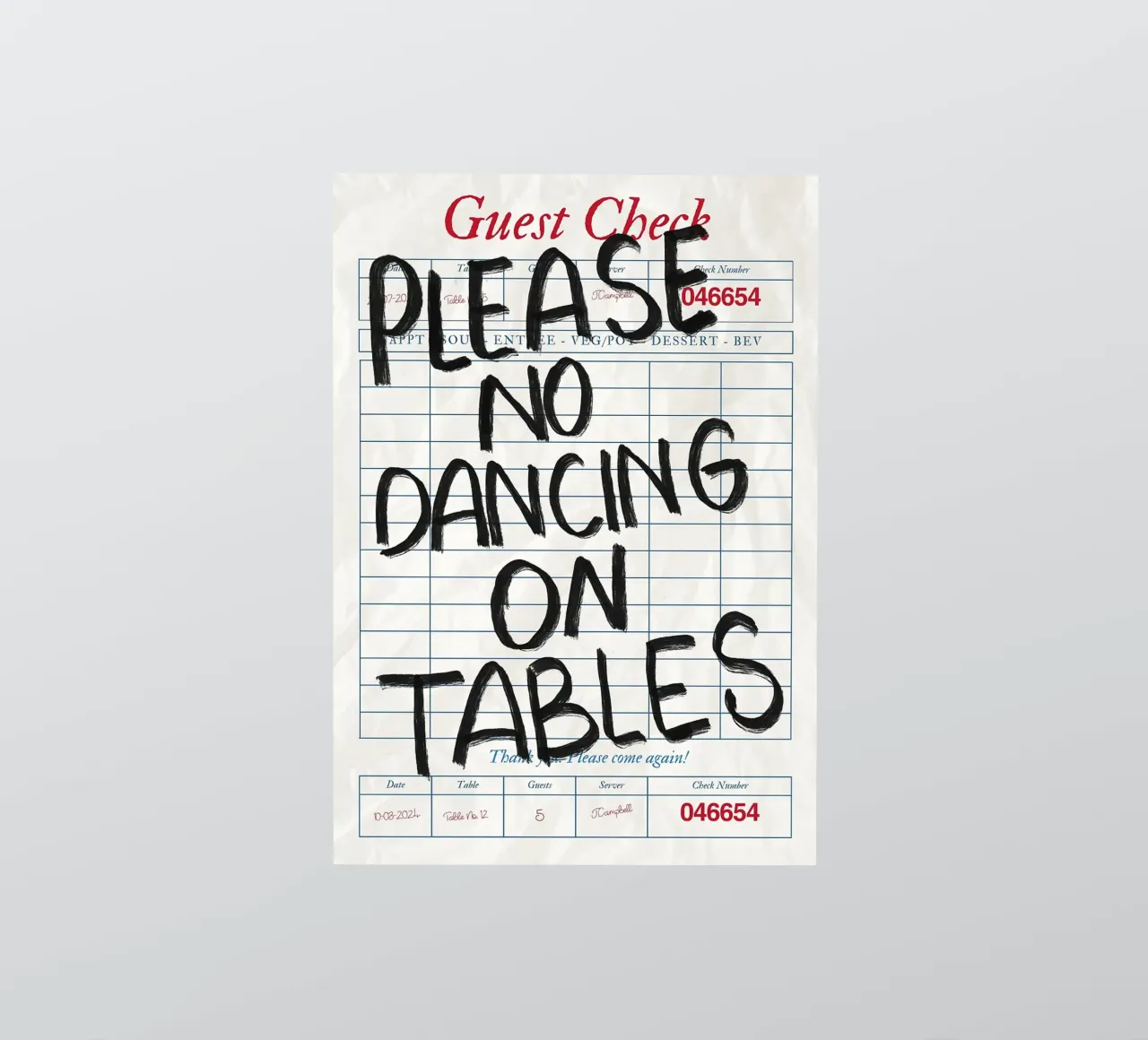 No Dancing on Tables Guest Check sticker by Tory