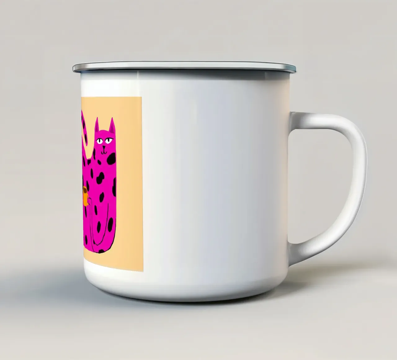 Gatto maculato rosa con caffè tazza in smalto da Tory