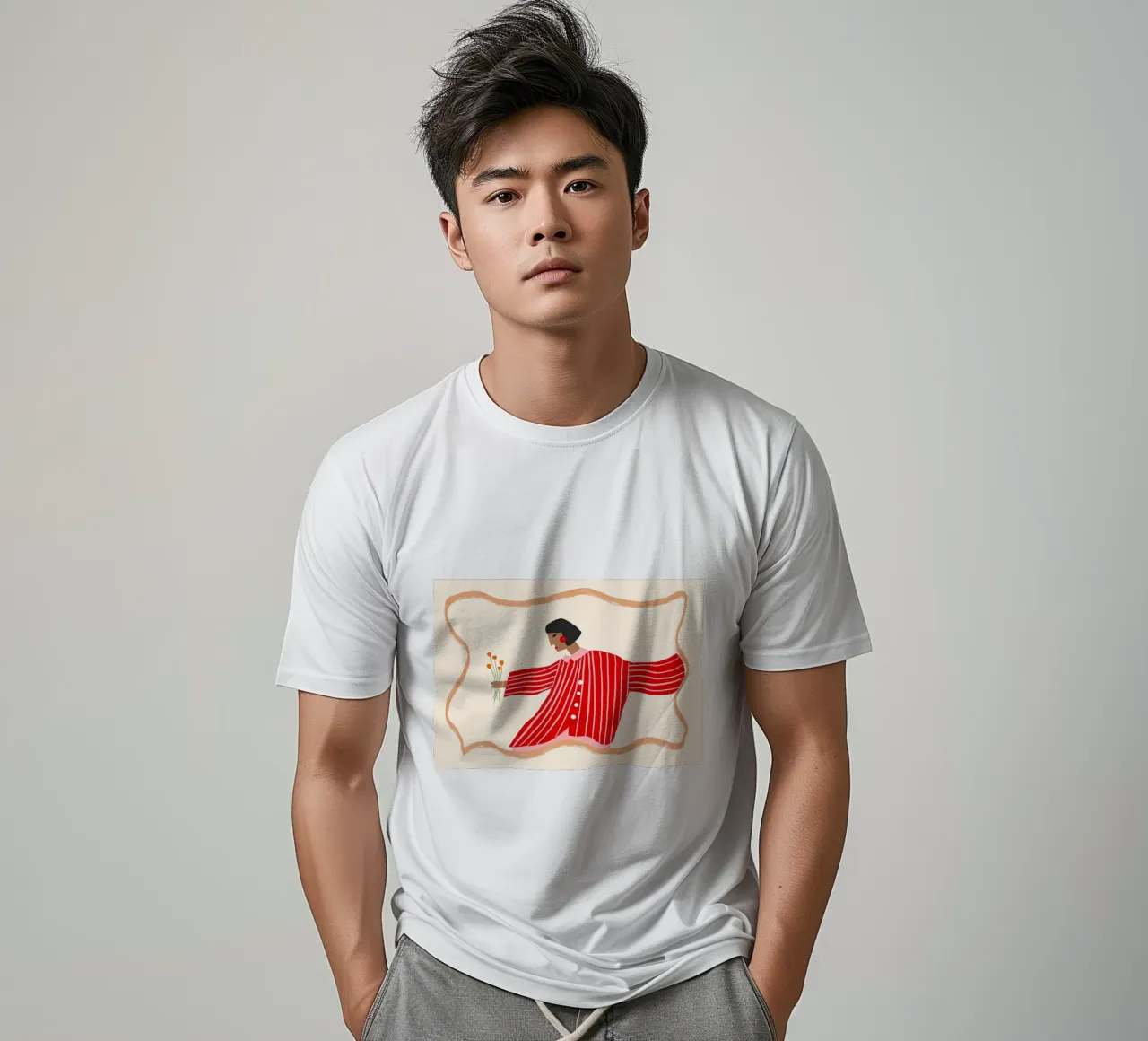 Donna con camicia a righe e fiori t-shirt da Tory