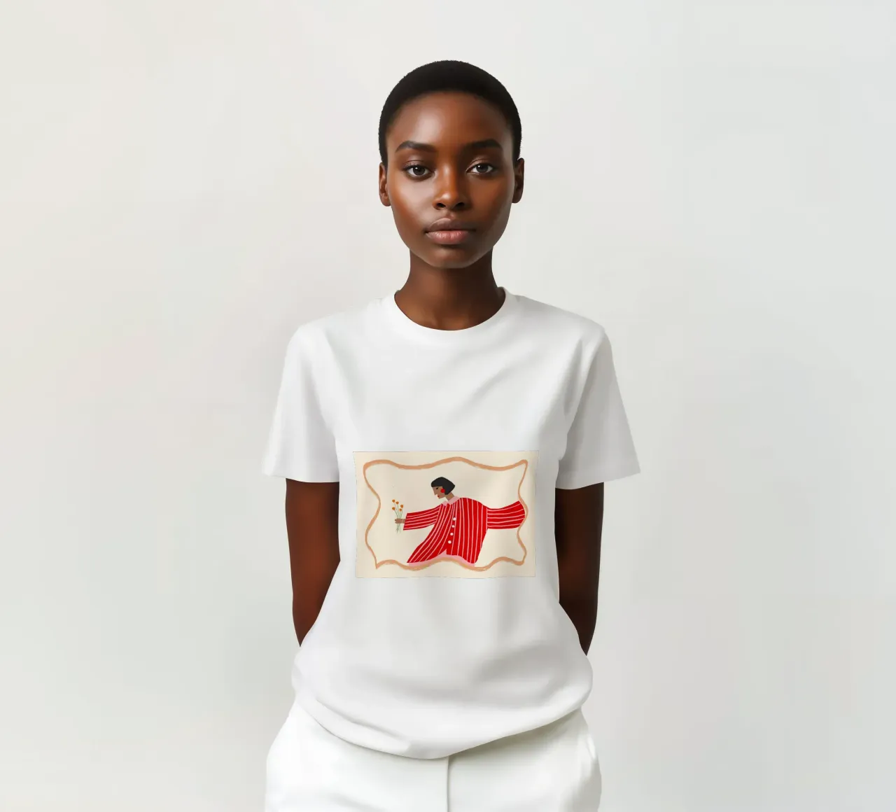 Donna con camicia a righe e fiori t-shirt da Tory