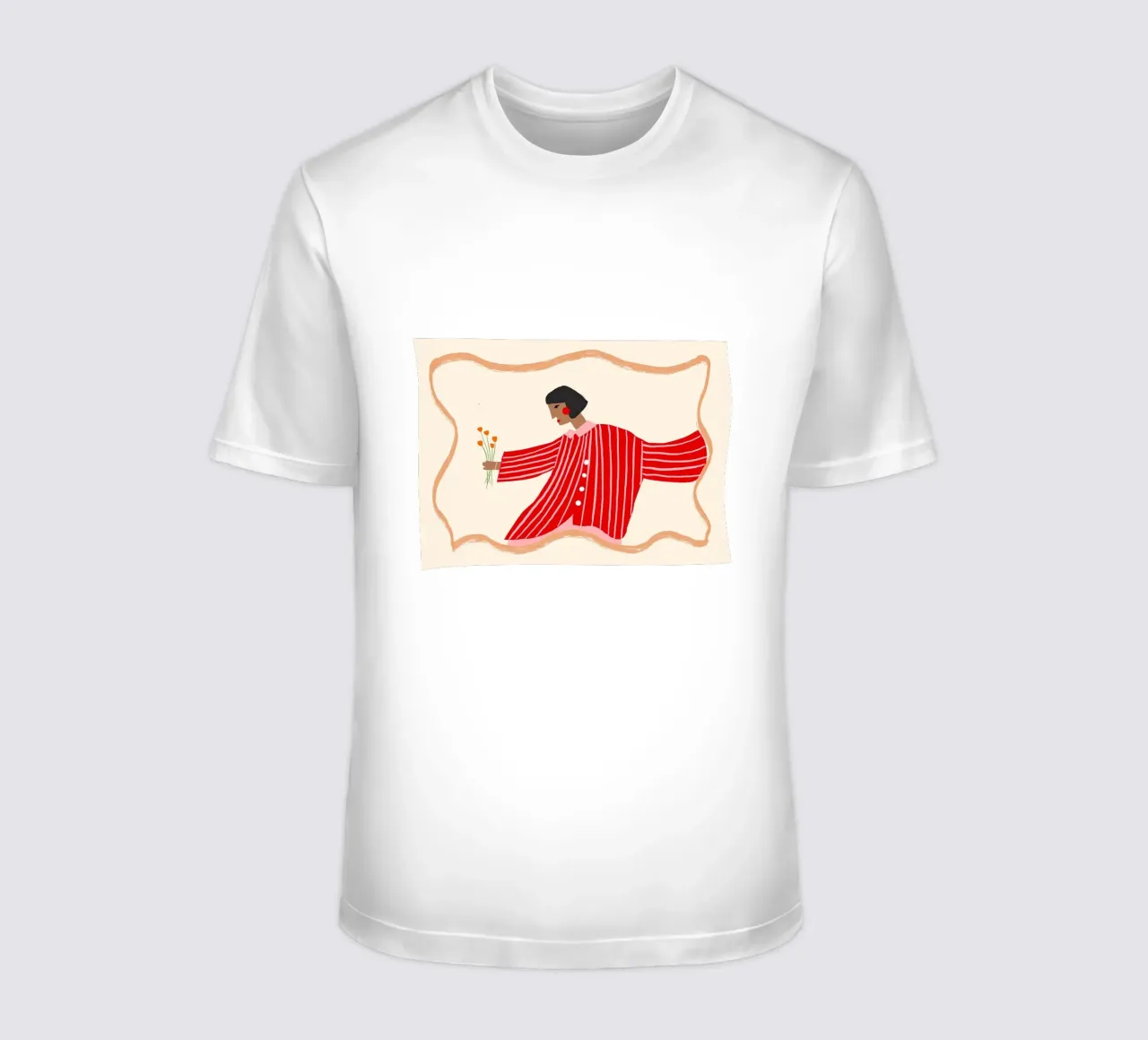 Donna con camicia a righe e fiori t-shirt da Tory