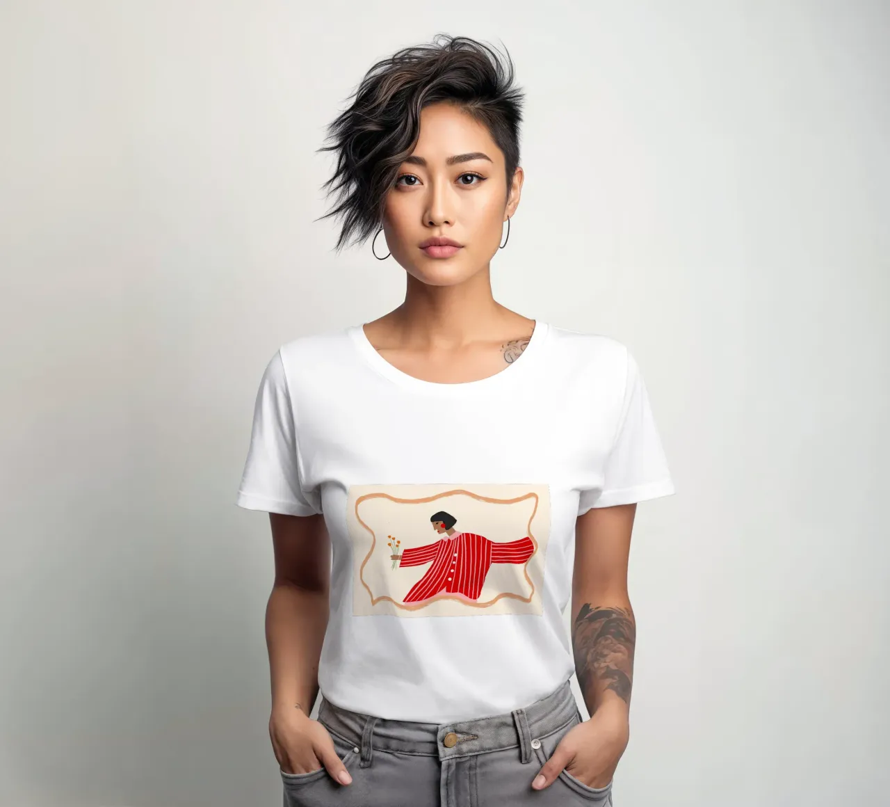 Donna con camicia a righe e fiori t-shirt da donna da Tory