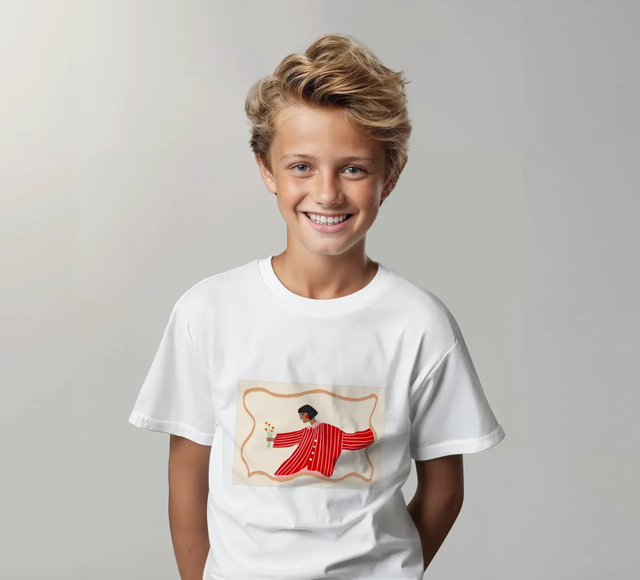 Donna con camicia a righe e fiori t-shirt bambini da Tory