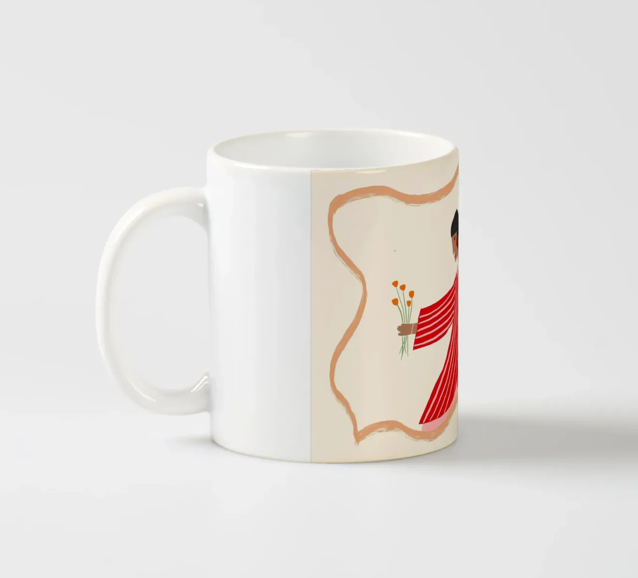 Donna con camicia a righe e fiori tazza in ceramica da Tory