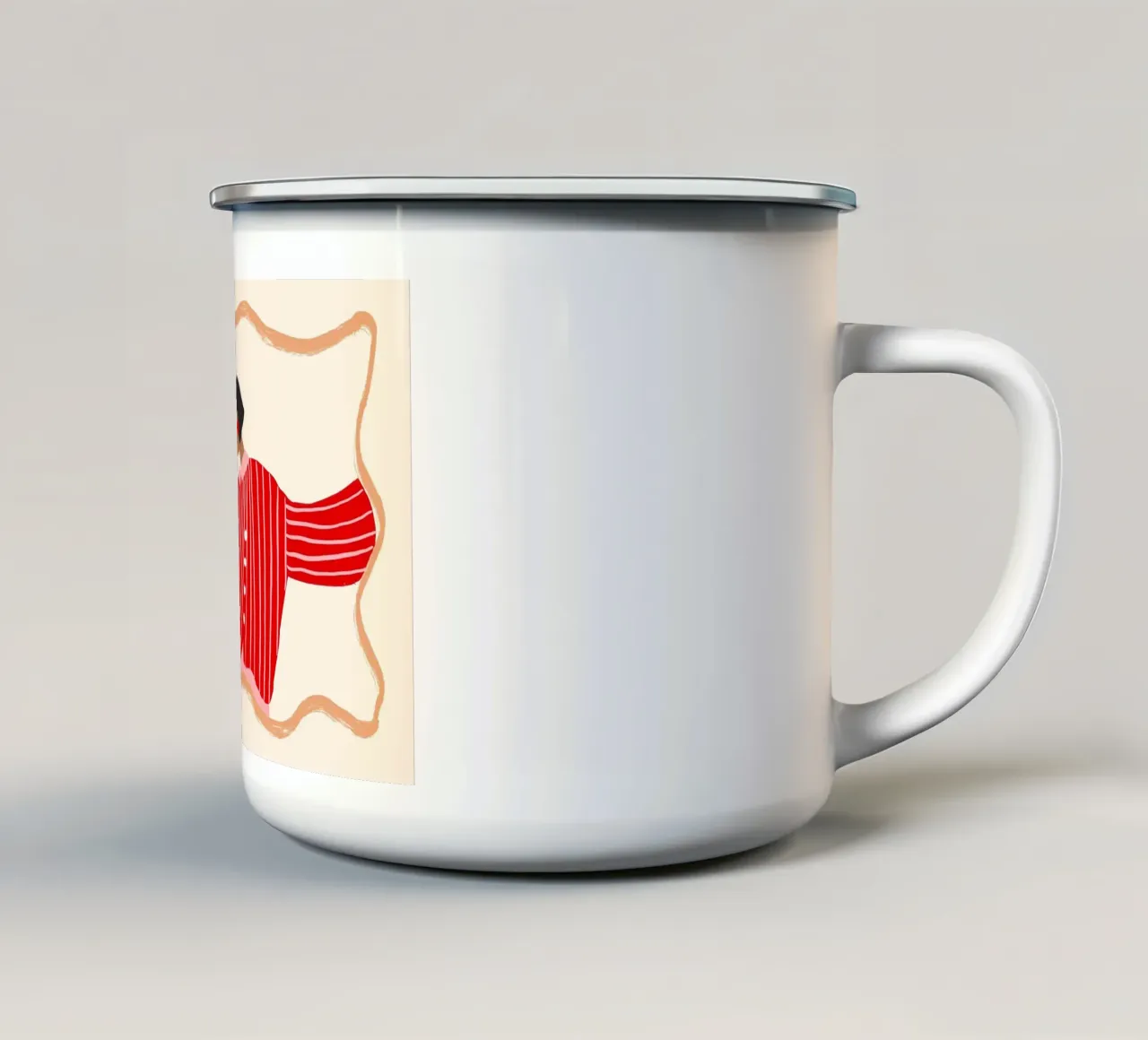 Donna con camicia a righe e fiori tazza in smalto da Tory