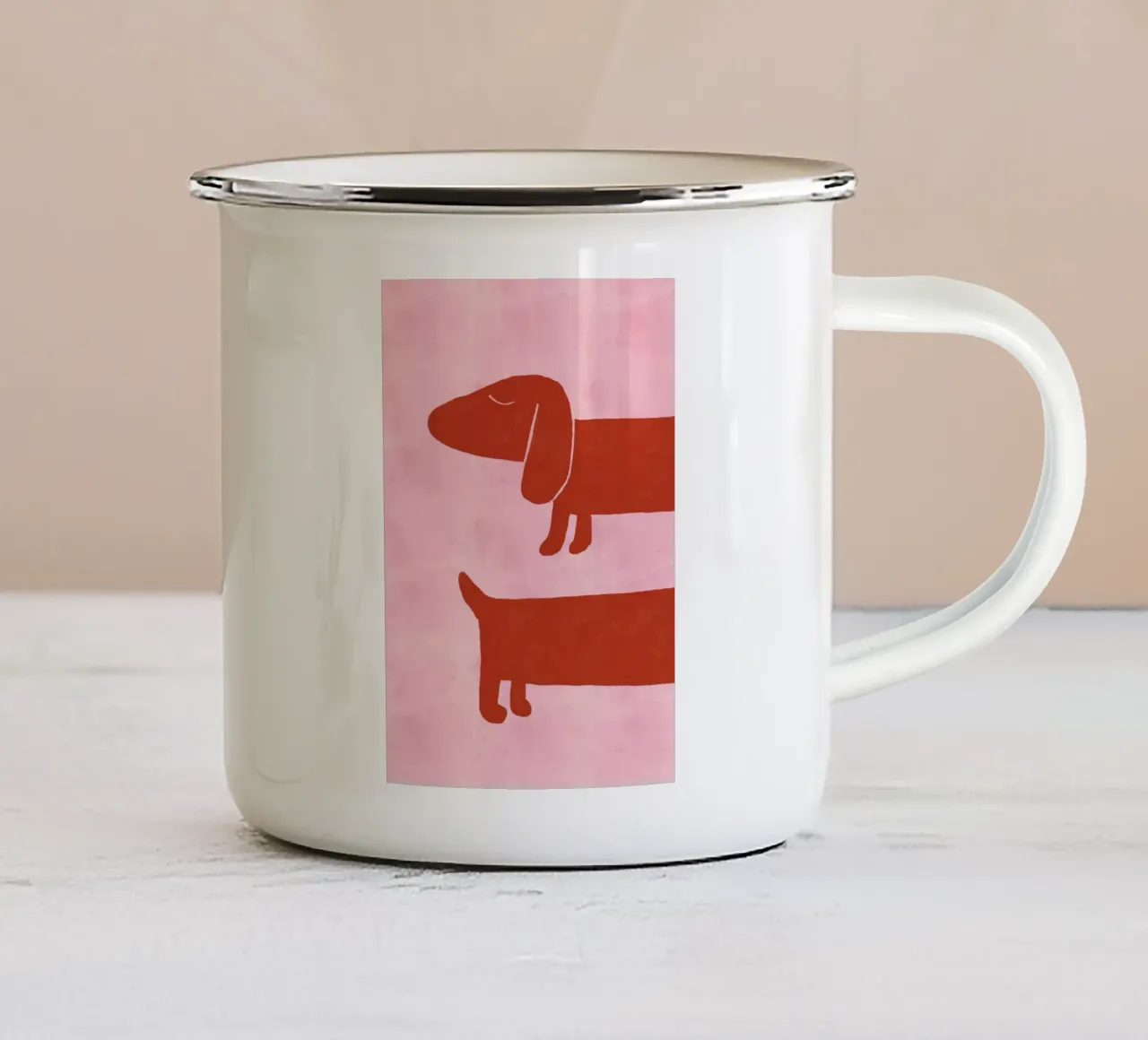 Twee teckels op roze achtergrond emaille mok van Tory
