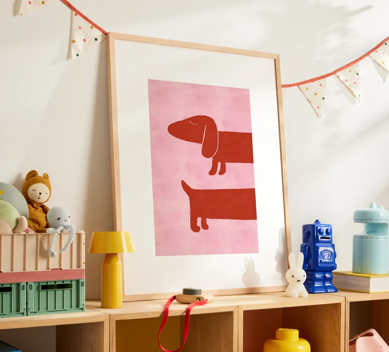 Twee teckels op roze achtergrond hahnemühle van Tory