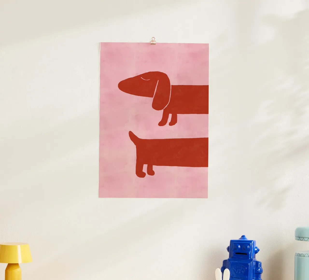 Twee teckels op roze achtergrond hahnemühle van Tory