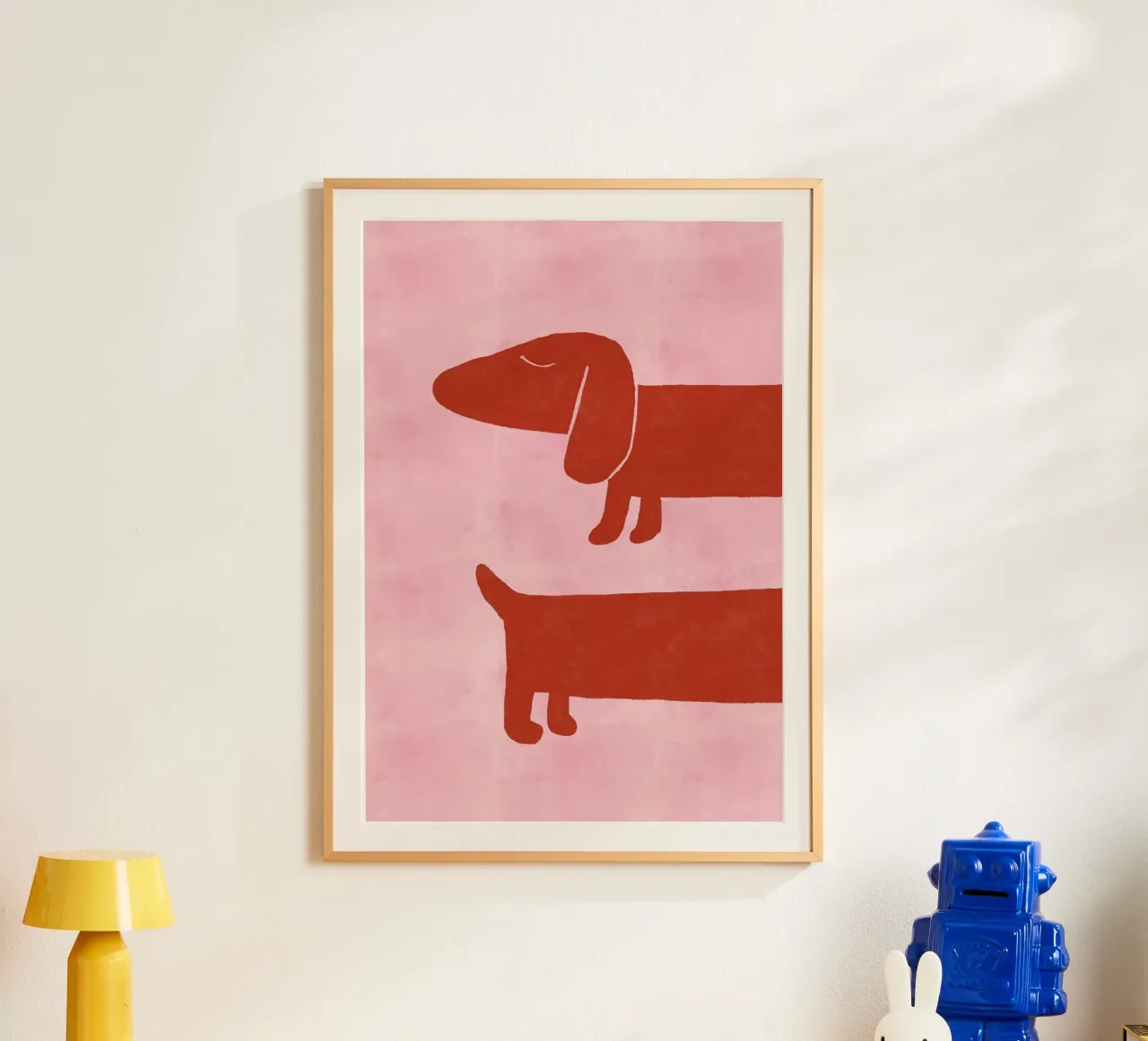 Twee teckels op roze achtergrond hahnemühle van Tory
