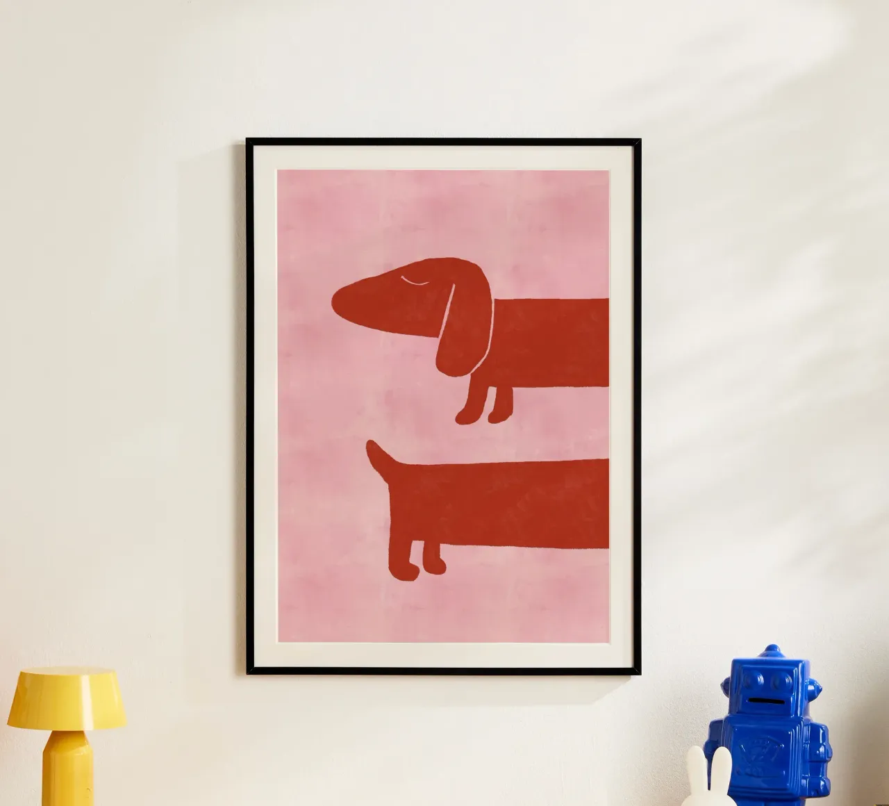 Twee teckels op roze achtergrond hahnemühle van Tory