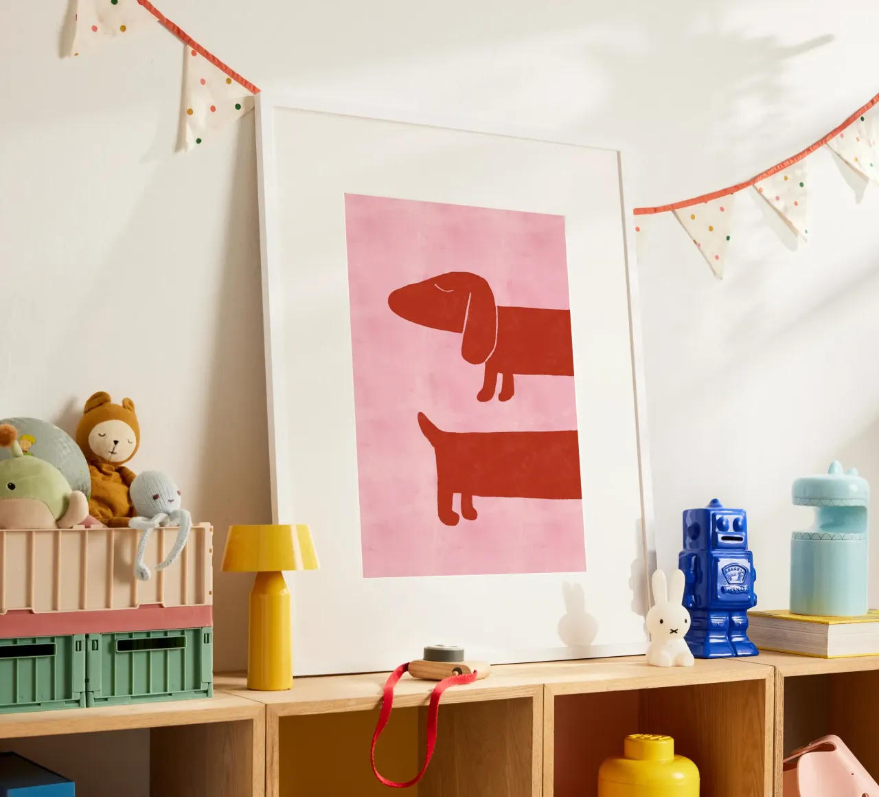 Twee teckels op roze achtergrond hahnemühle van Tory