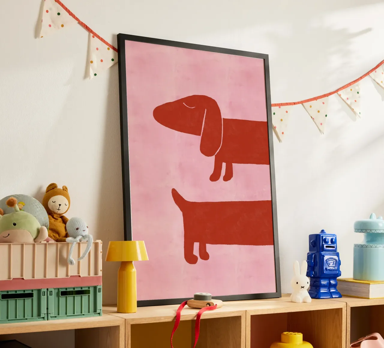 Twee teckels op roze achtergrond hahnemühle van Tory