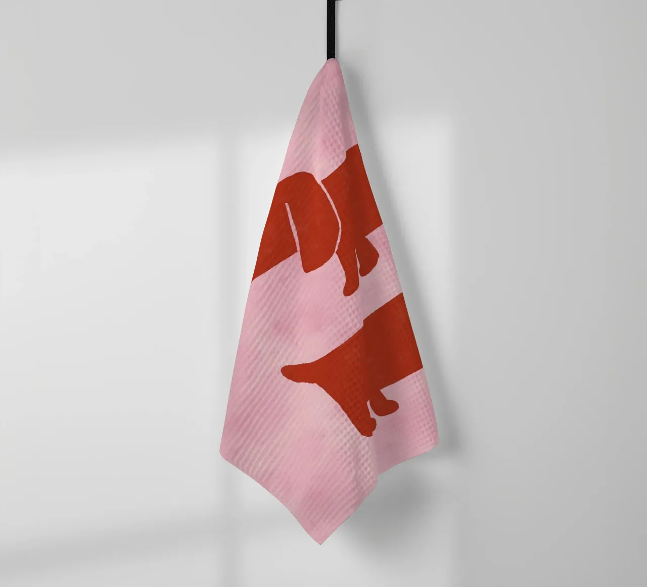 Twee teckels op roze achtergrond theedoek van Tory