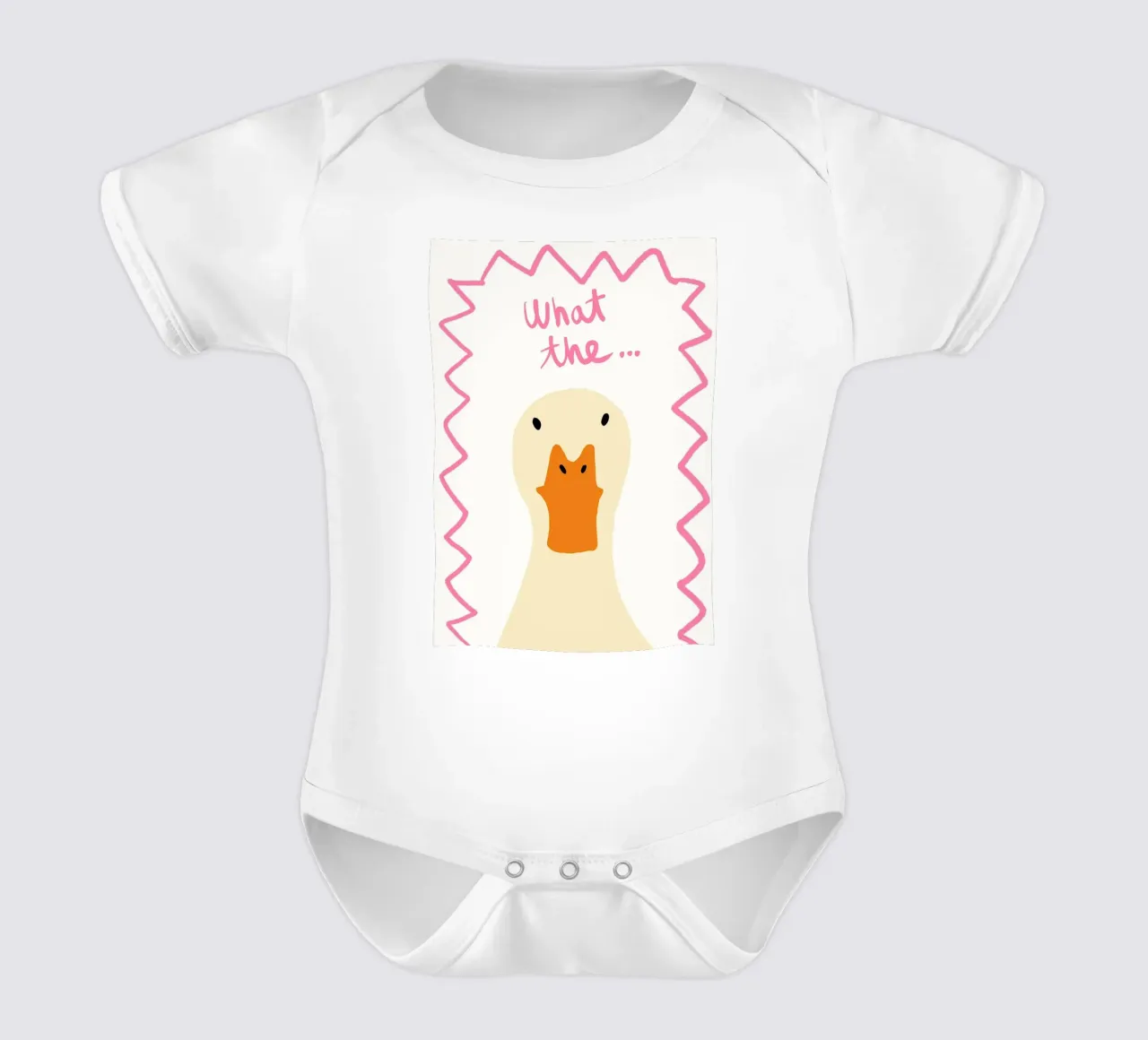 Surprised Duck Illustration with Text short-sleeve baby romper by Tory