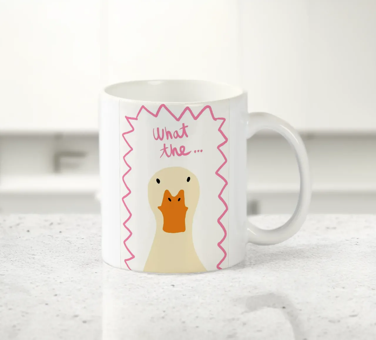 Illustrazione di anatra sorpresa con testo tazza in ceramica da Tory