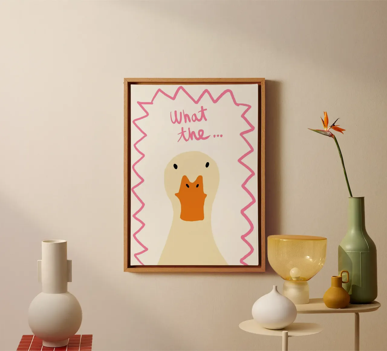 Surprised Duck Illustration with Text canvas by Tory